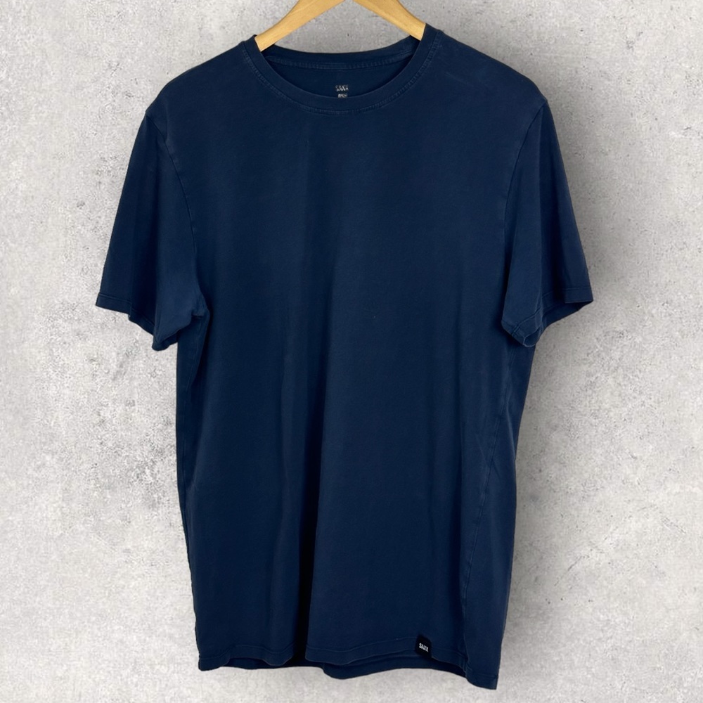 SAXX Canada Navy Blue‎ Short Sleeve T-Shirt Size Large Tee Pima Cotton Crew Neck